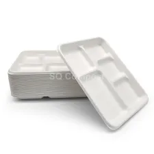 Plateau carré de vaisselle en bagasse avec 5 compartiments
