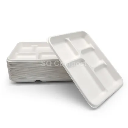 Bagasse Tableware Square Tray with 5-Compartment