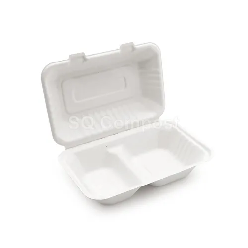 Vaisselle en bagasse Boîtes à clapet 9 ”× 6” avec 2 compartiments