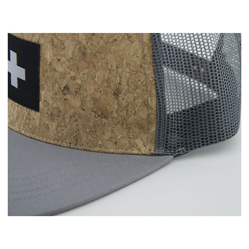 Mesh snapback cap with wood design