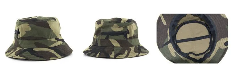 High Quality Camouflage Bucket Hat with Zipper Pocket