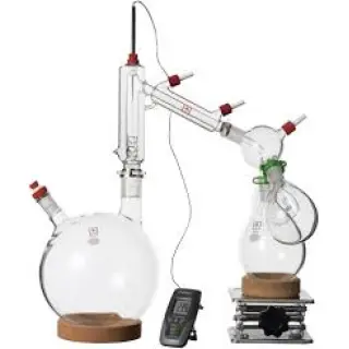 The evaporated solvent is condensed in the condensing tube and collected in the receiving flask while the crude extract is concentrated in the rotating flask.
