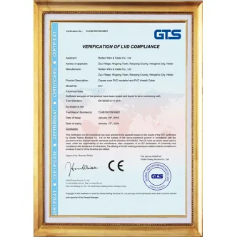 Certificado CE para cabo elétrico sólido