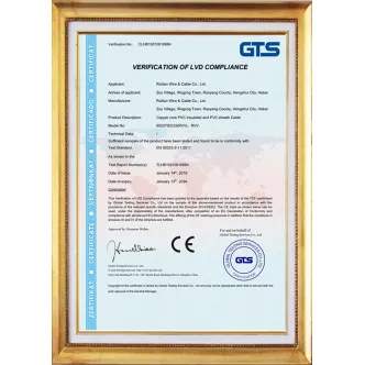 Сертификат CE на гибкий электрический кабель