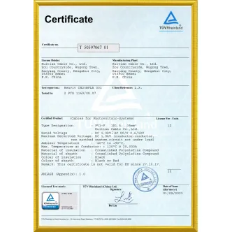TUV Certificate For Solar Cable (2PfG 1169)
