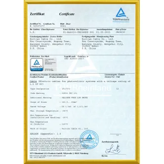 TUV Certificate For Solar Cable (IEC 62930)
