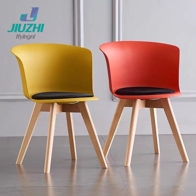 PP Plastic Wooden leg Dining Chair with Leather Cushion
