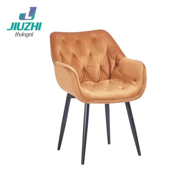 Orange Velvet Upholstered Armrest KD Dining Chair