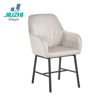 Grey Velvet Upholstered Armrest Dining Chair
