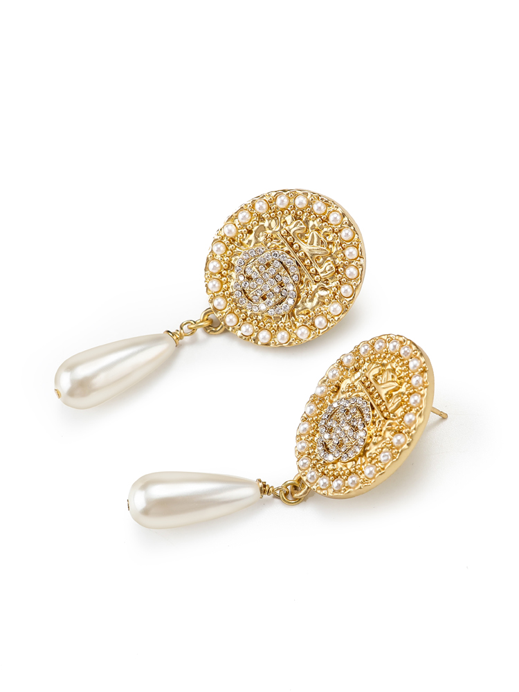 2022 coin earrings women disc luxury pearl dangle earrings