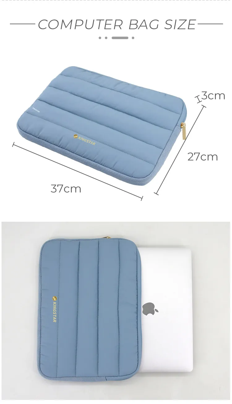 Blue Wavy Gingham Puffy Laptop Sleeve