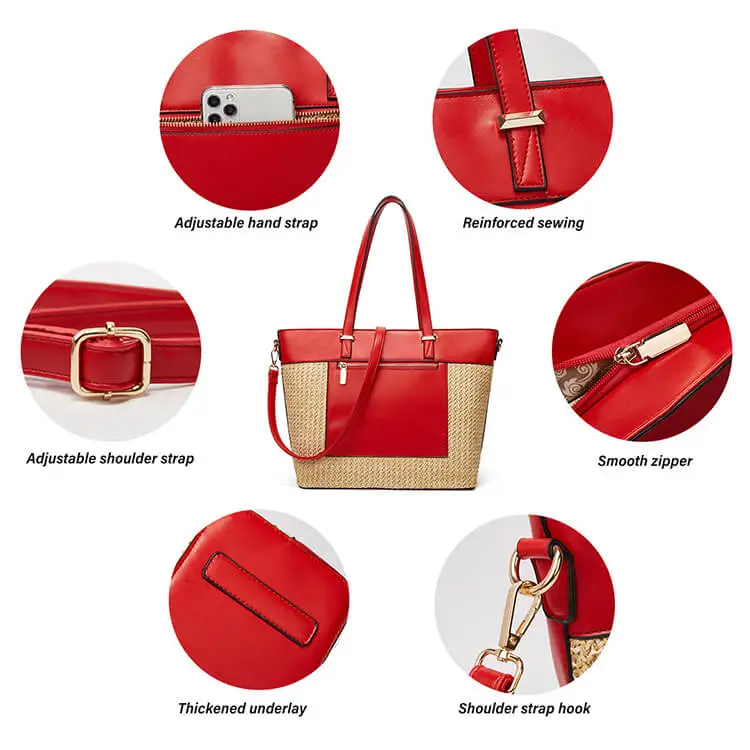 Straw Beach Tote Bag - Natural Hibiscus