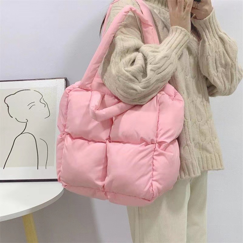 Puffer Tote Bag, Quilted Puffy Purse, Cute Lightweight Down Handbag