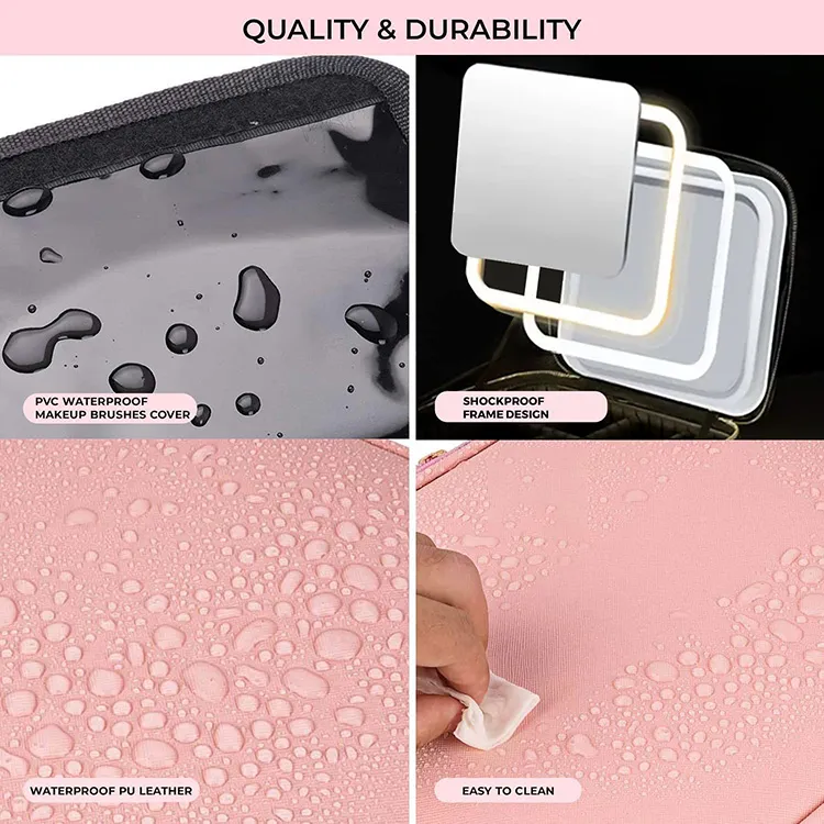 Waterproof Portable Makeup Organizer With Mirror And Brush Holder