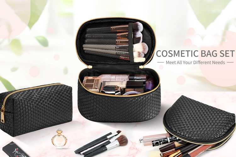 Woven Pattern PU Leather Makeup Bag