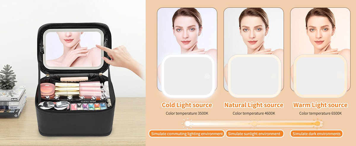 Large capacity makeup bag with mirror