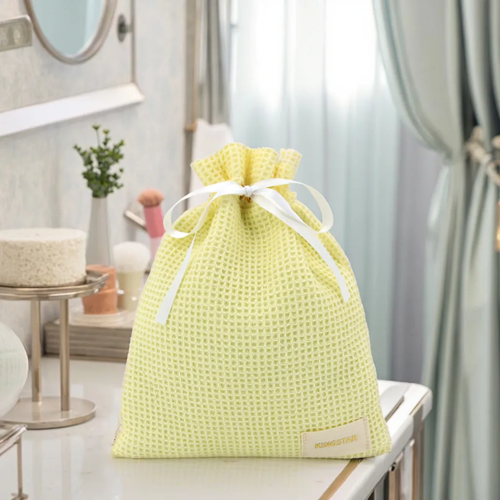 Closure Type Drawstring waffle drawstring closure bag, waffle cotton pouch, drawstring bag