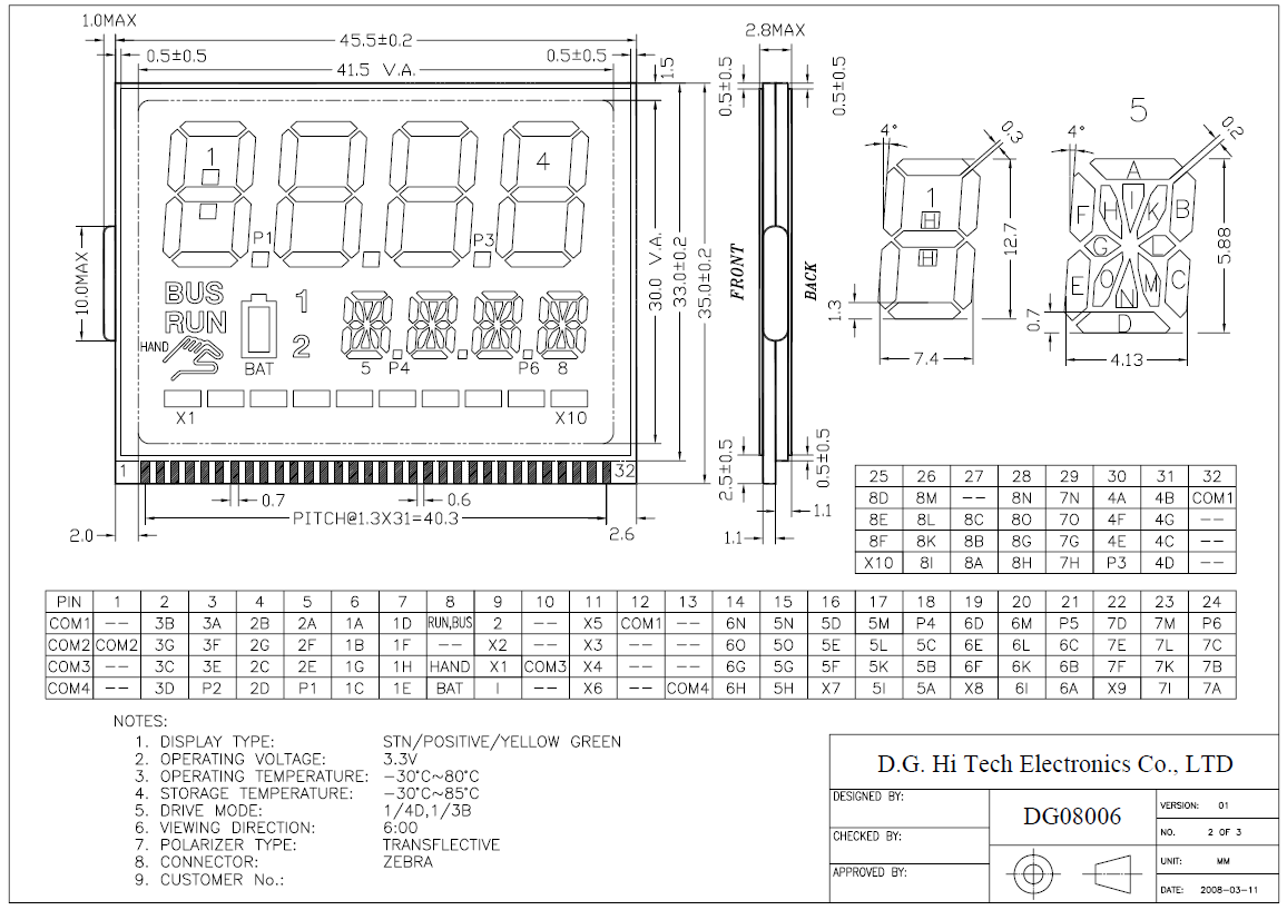 DG08006, STN LCD, Positive, Transflective, 1/4D, 1/3B, 6 O’clock