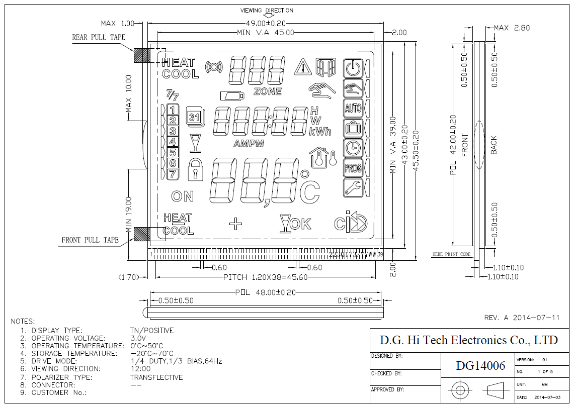 DG14006, TN LCD, Positive, Transflective, 1/4D, 1/3B, 12 O’clock