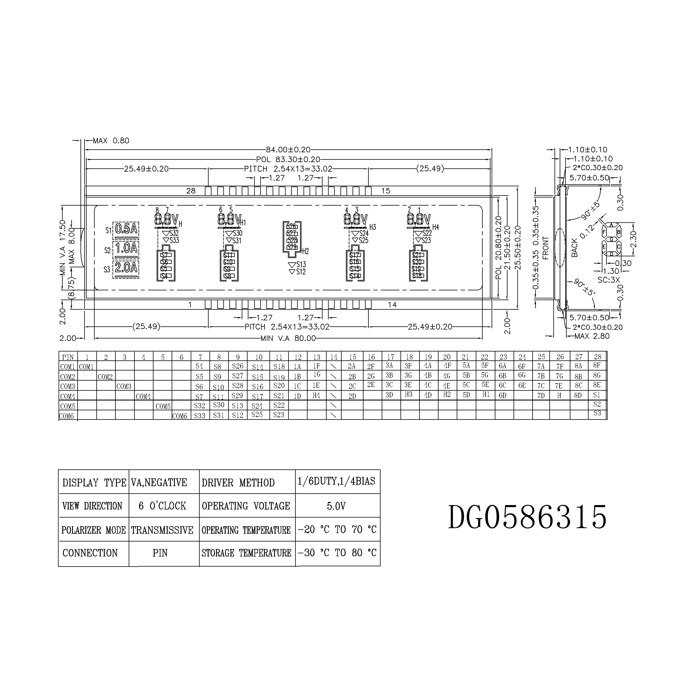 DG0586315, VA LCD, Negative, Transmissive, 1/6D, 1/4B, 6 O’clock