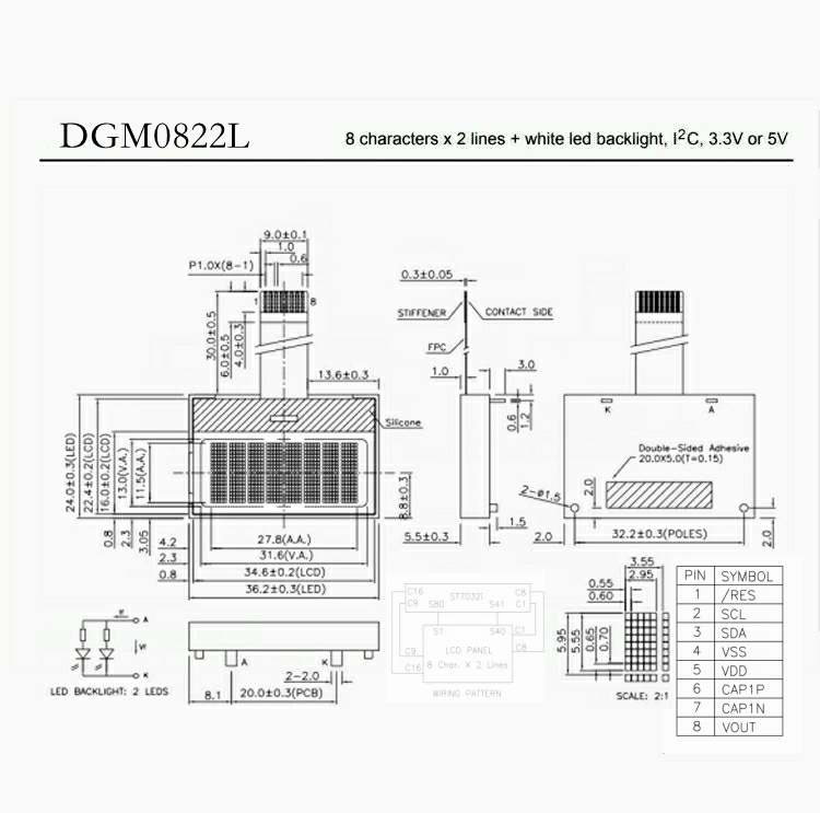 8*2 dots, DGM0822L, Character LCD Module