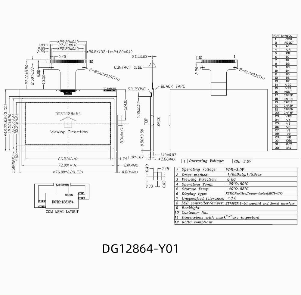 128*64, STN Display, DGM12864Y01