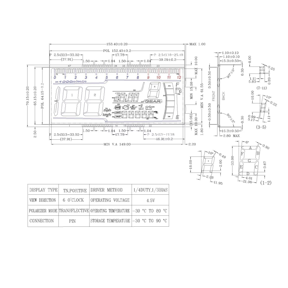 DG0611379F, TN LCD, transflective, 1/4 Duty, 1/3 Bias