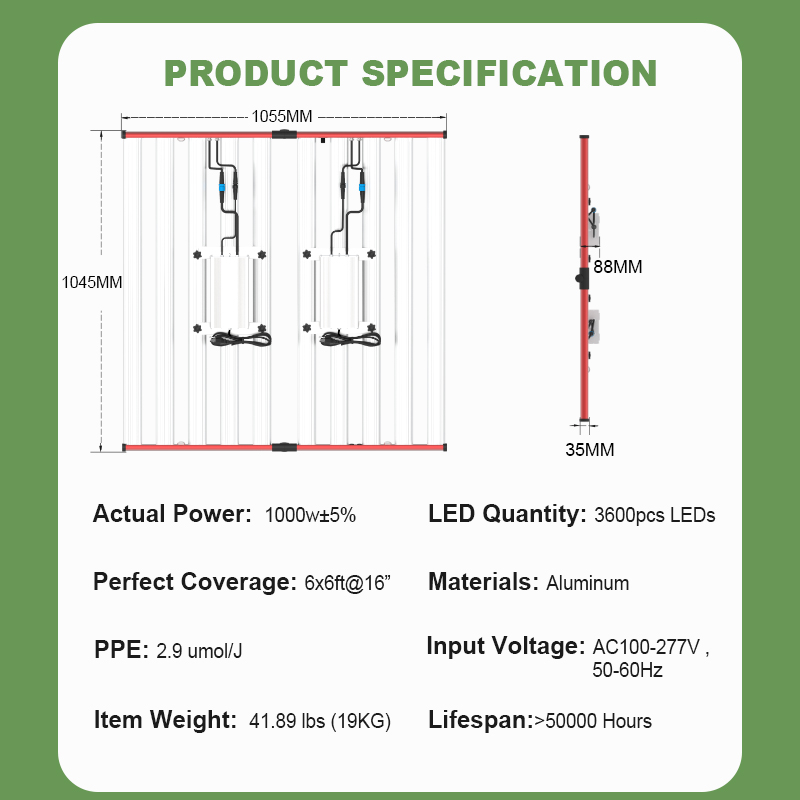 HOLYMIR 1000w Grow Ligth Samsung 301b Greenhouse Garden