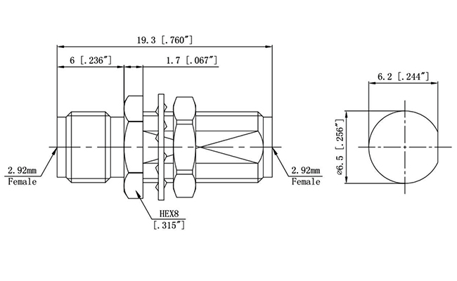 2.92mm Female to 2.92mm Female Adapter, Flange Installation