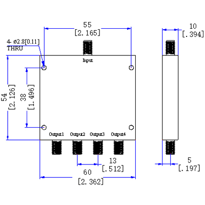 4 Way SMA Power Divider/Combiner 8-12GHz