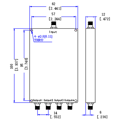 4 Way SMA Power Divider/Combiner 500-6000MHz