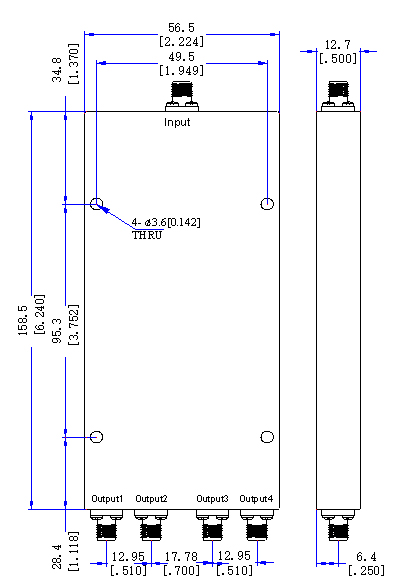 4 Way SMA Power Divider/Combiner 500MHz-26.5GHz