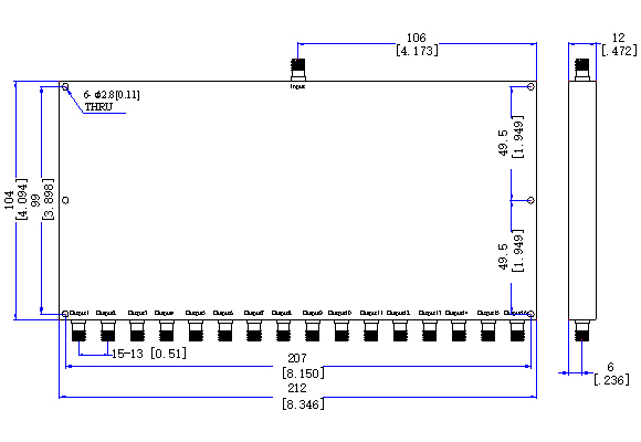 16 Way SMA Power Divider/Combiner 800MHz-3GHz