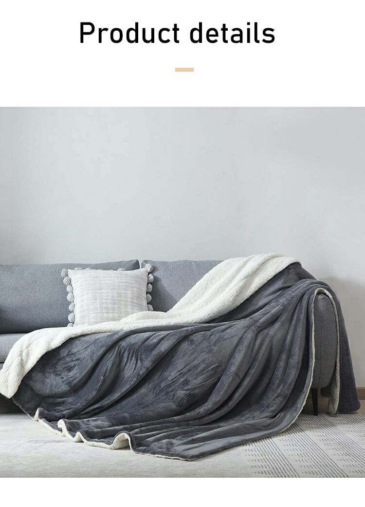 Wholesale Super Soft Luxurious Double PLY Gray Plush Blanket Flannel Sherpa Blanket for Winter