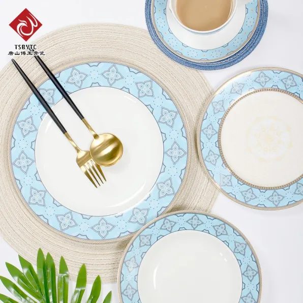 Ceramic Flower Design Bone China Dinner Set Tableware Round Dinnerware  Plate Sets