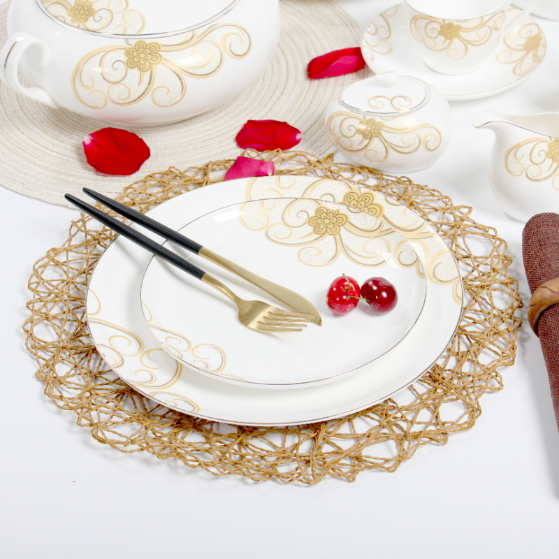 Ceramic Golden Design Bone China Dinner Set Tableware Round Dinnerware Plate Sets