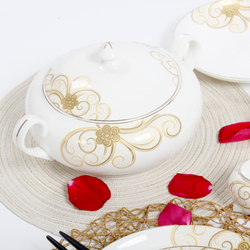 Ceramic Golden Design Bone China Dinner Set Tableware Round Dinnerware Plate Sets
