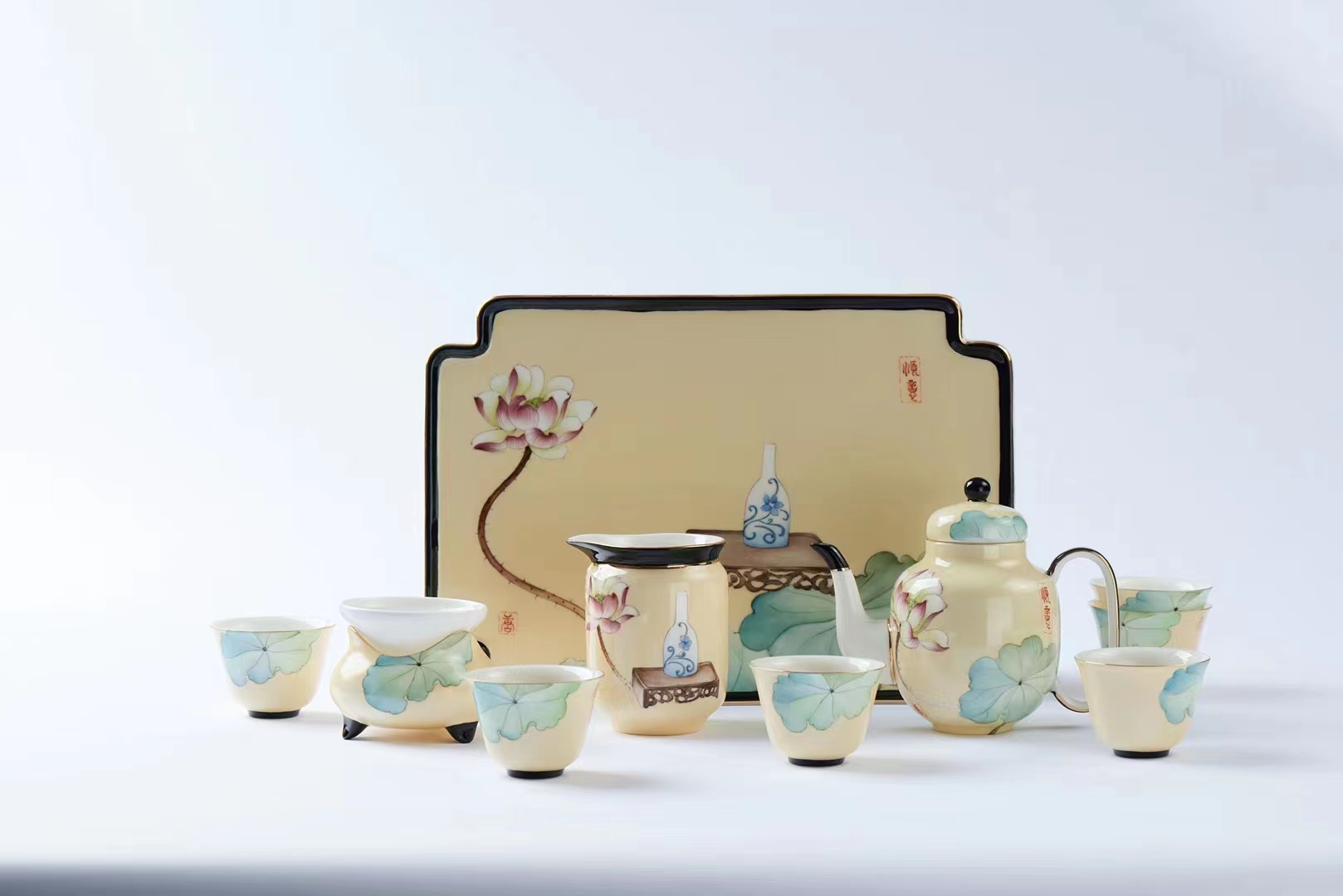 hand painted tea set for 6 persons