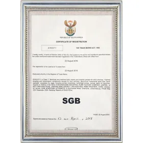 Свидетельство о регистрации товарного знака в Южной Африке