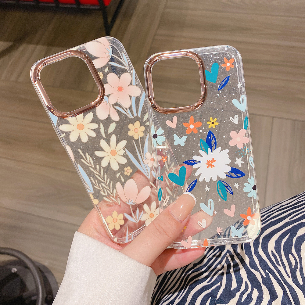 Luxury Flower Glitter Clear Phone Cover