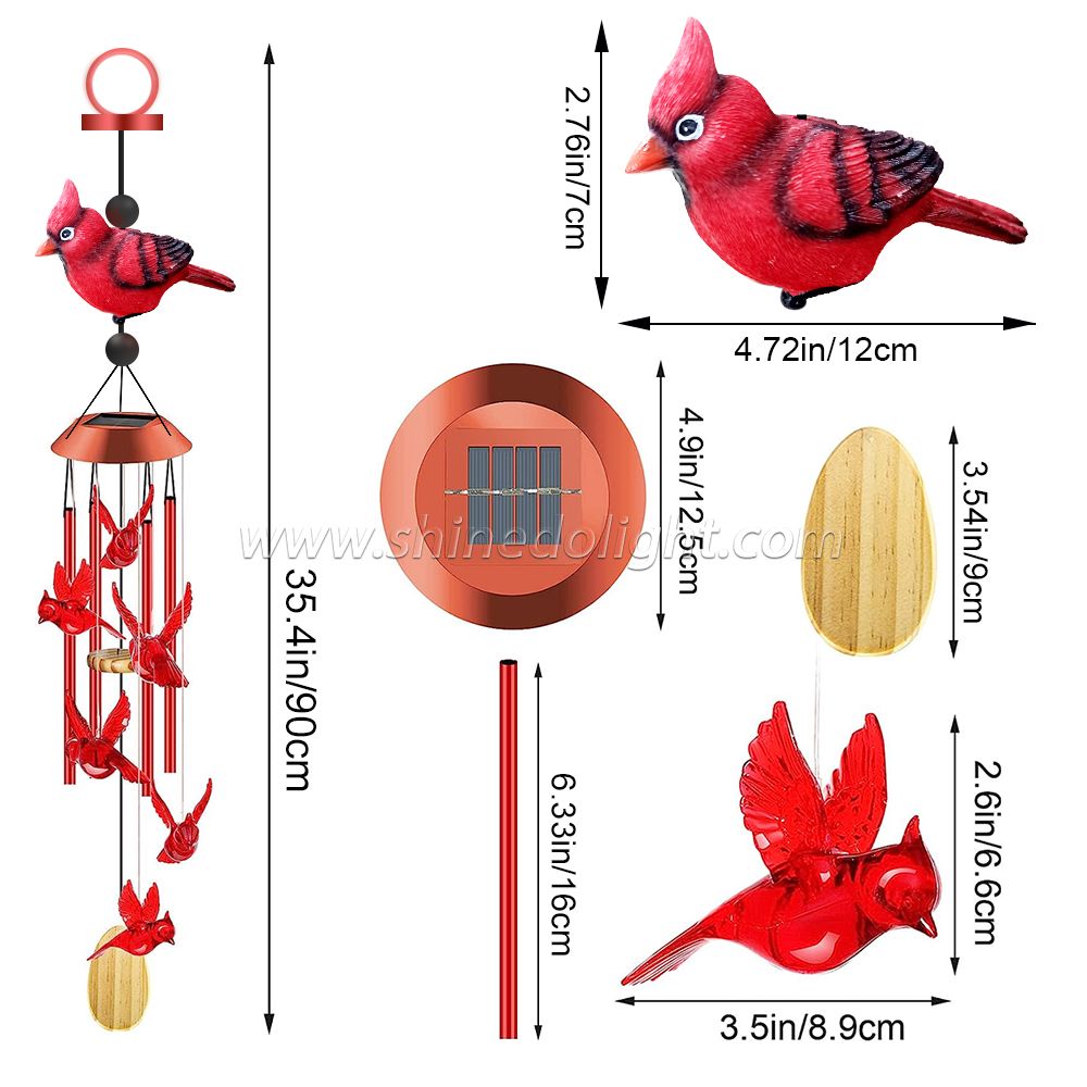 Red Parrot Solar Wind Chimes