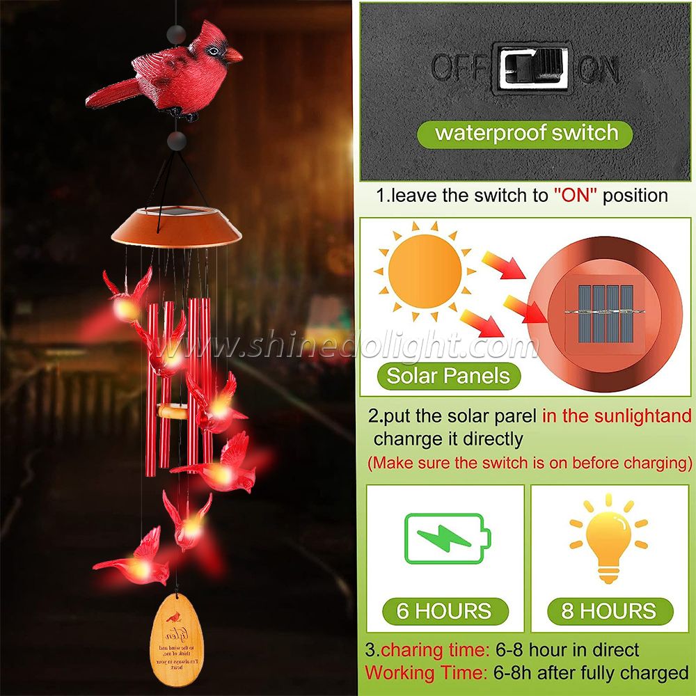 Red Parrot Solar Wind Chimes