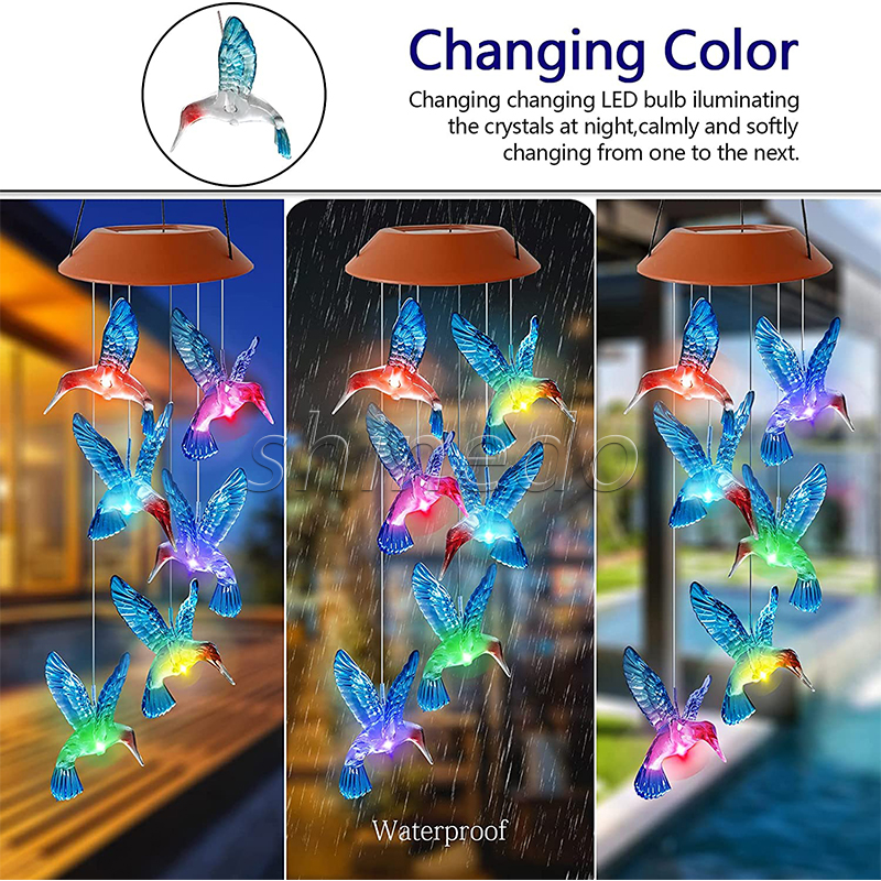 Blue Solar Hummingbird Wind Chimes