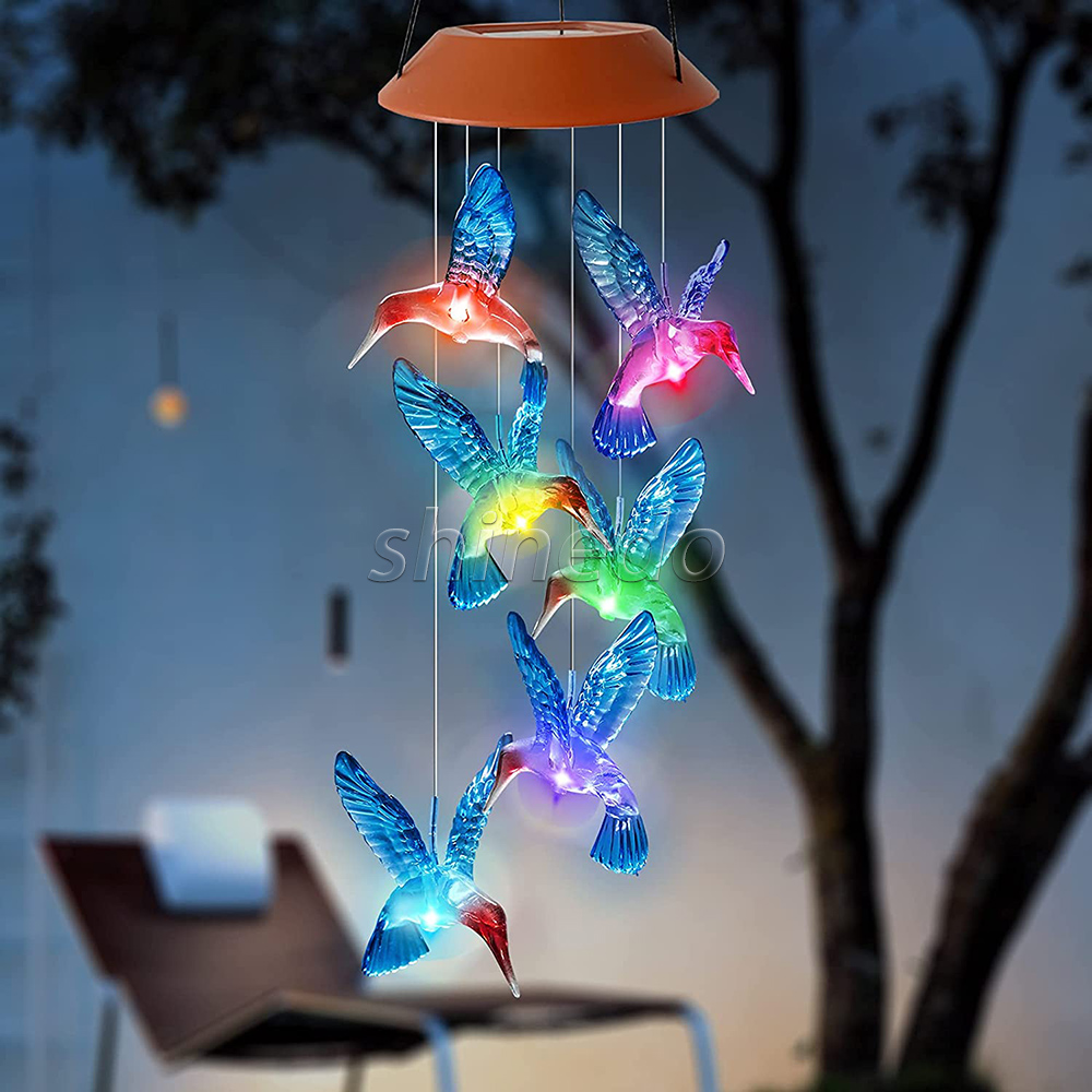 Blue Solar Hummingbird Wind Chimes