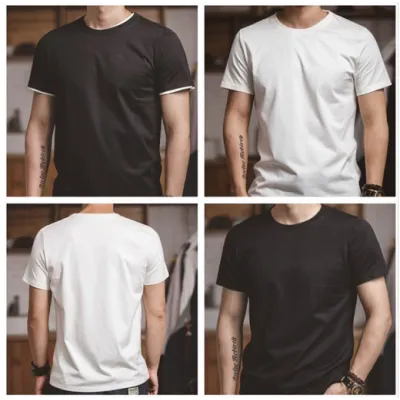 100% Color Cotton Knitted Multicolor Short Sleeve T-shirt Men tee