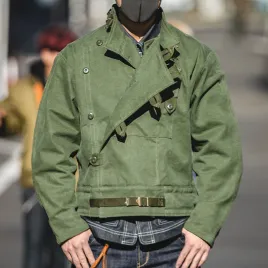 Cargo Japanese vintage Swedish biker jacket Ami Khaki cotton wash Army green jacket men
