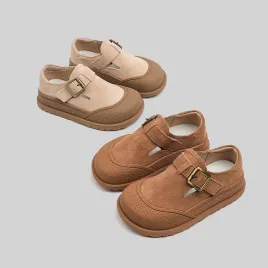Children's leather cow suede anti-kick flat shoes