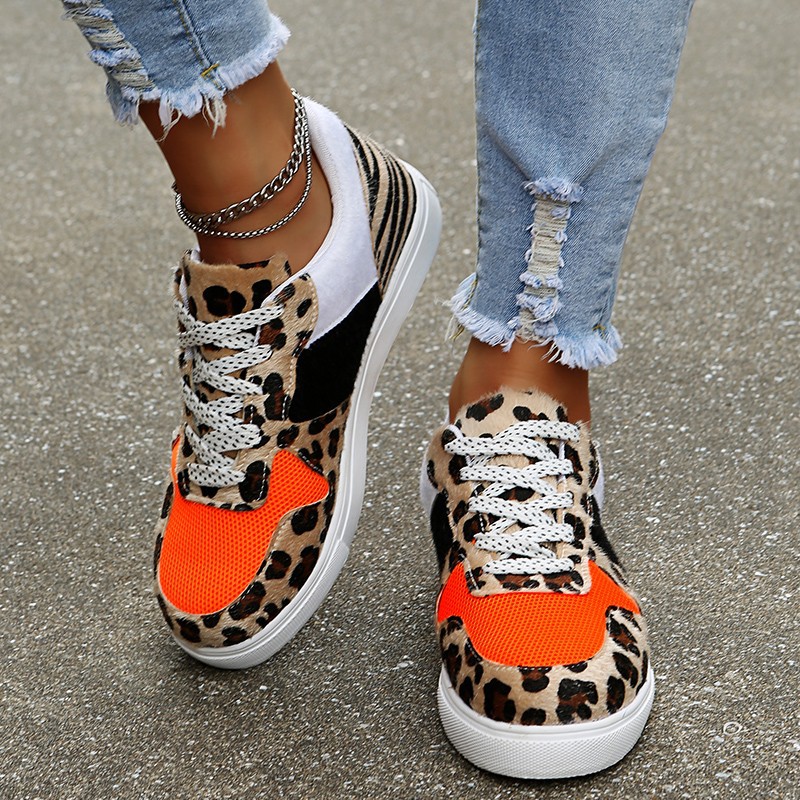 Ladies casual fashion leopard print lace-up sneakers