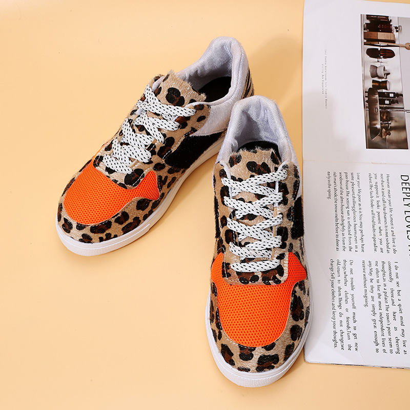 Ladies casual fashion leopard print lace-up sneakers