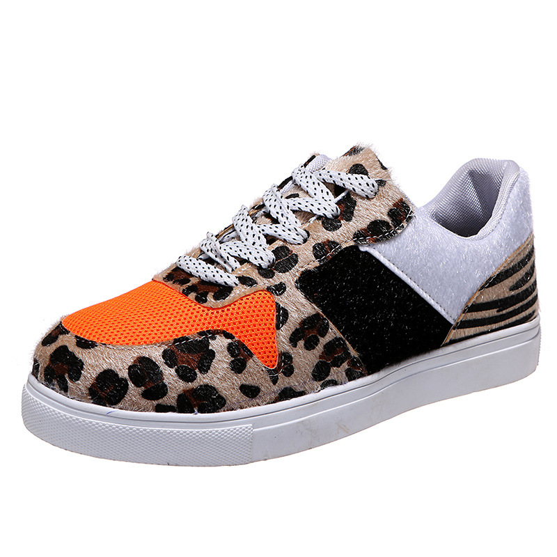 Ladies casual fashion leopard print lace-up sneakers